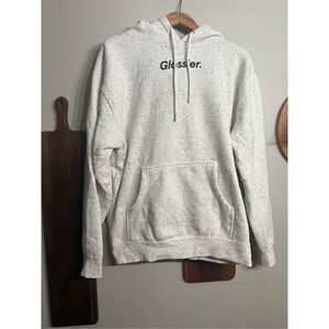 Glossier speckled Grey Embroidered Limited Edition Fleece Pullover Hoodie Medium